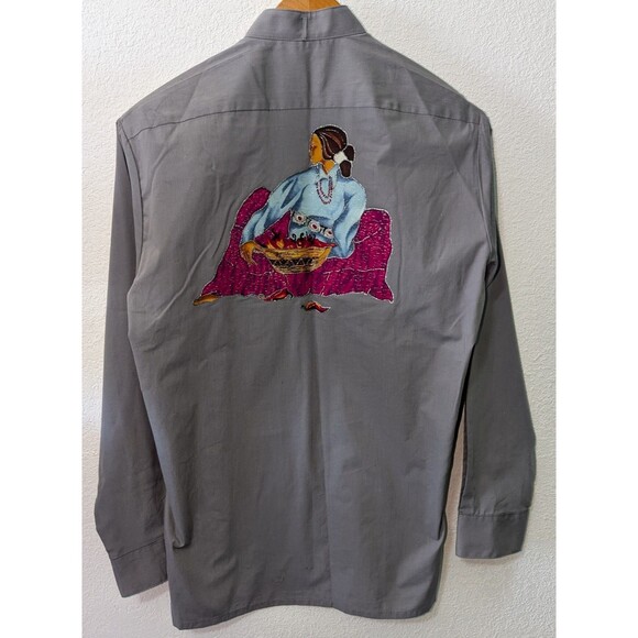 Moda Bianco Mens Native American Art To Wear Size Medium 15-15.5 Button Up (949m - Picture 2 of 4